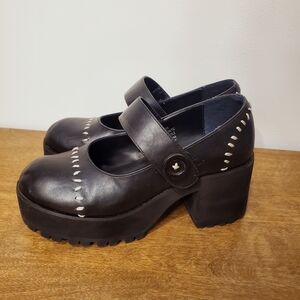 Dolls Kill Black Mary Jane Platform Shoes Velcro Strap